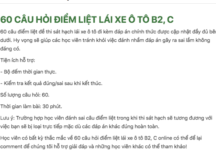 kinh nghiệm thi sát hạch b2